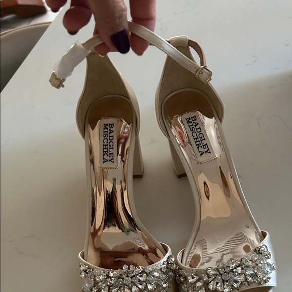 Badgley Mischka Cream Embellished Heels - Picture 2 of 5